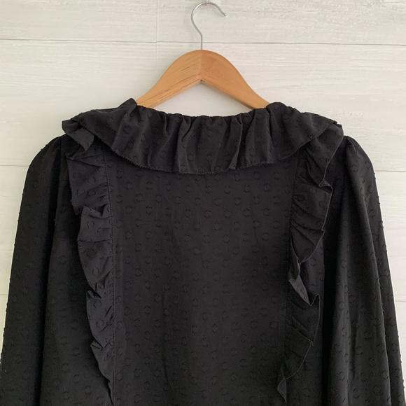 NWT LOFT - Black Swiss Dot long sleeve ruffled top, L - Picture 4 of 6